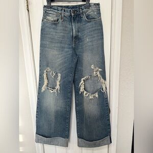 R13 Distressed Wide Leg Jeans